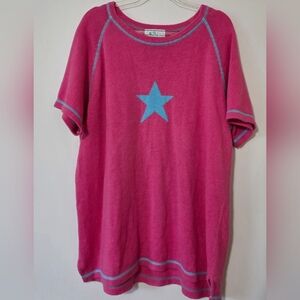 Quacker Factory Short Sleeve Pink Sweater Size Large Grandmacore Star Casual